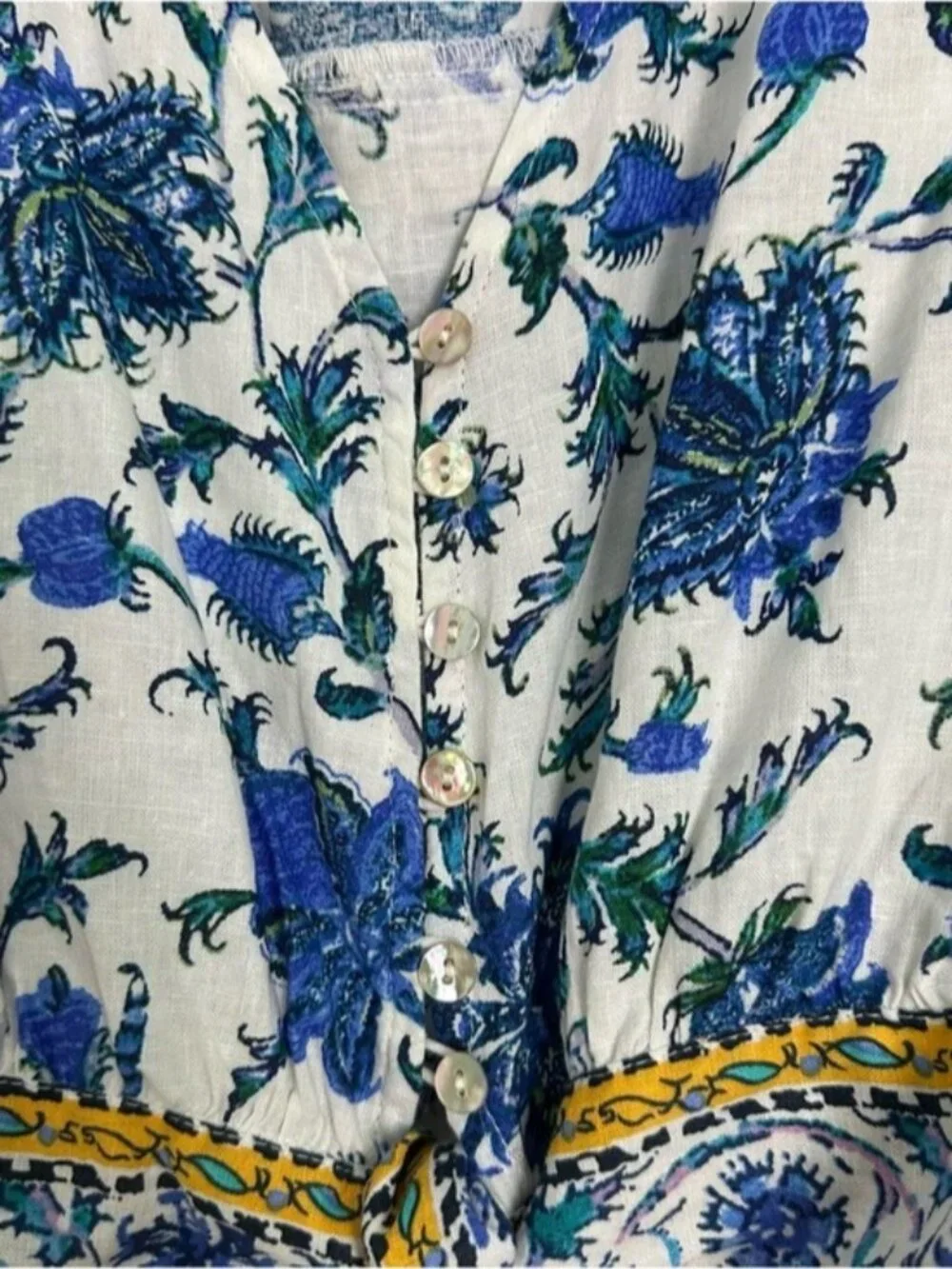 White and Blue Floral Tie-Front Crop Top - Picture 6 of 8